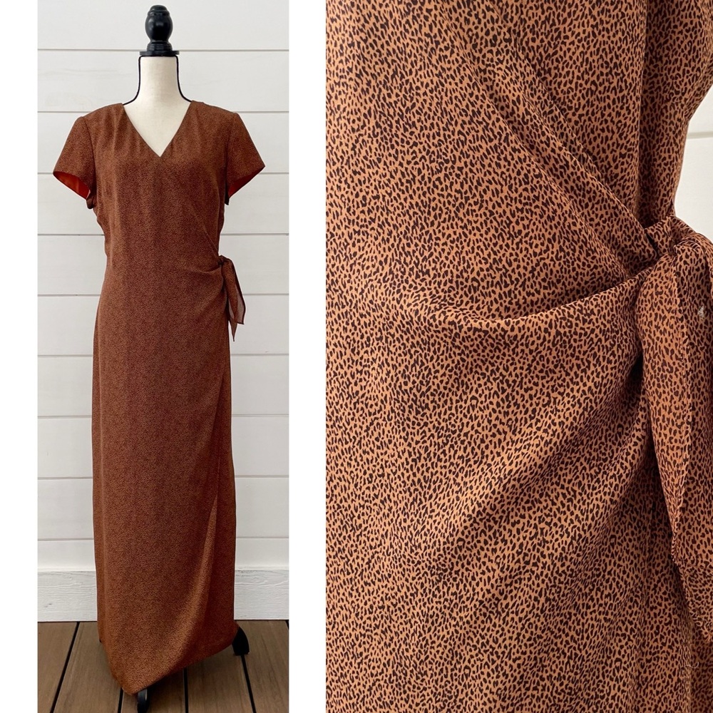 Vintage 90s Cheetah Print Maxi Wrap Dress